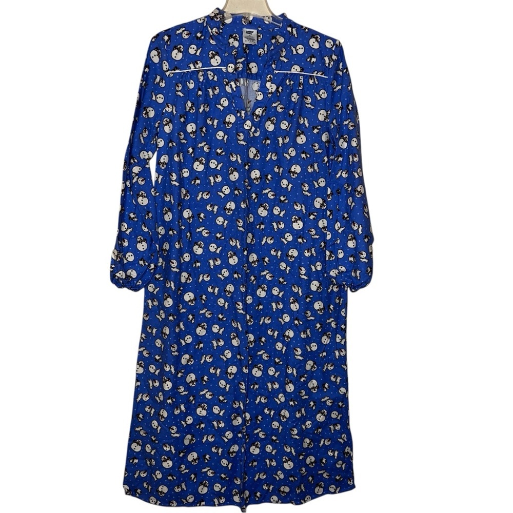 Lands’ End Nightgown Snowmen and Dogs Blue Cotton Flannel Size Med 10-12